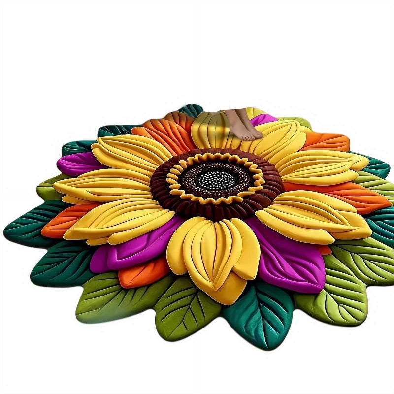 23.40"*23.40 Rainbow Sunflower Carpet Washable Bathtub Mat Non-slip Carpet Chinese Style For Bedroom Kitchen Bathroom Living Room Cloakroom Foot Mat - Image 1